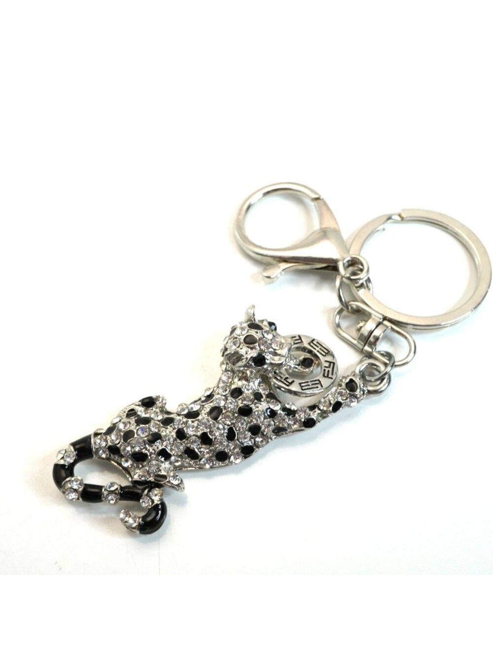 Effy Rhinestone Leopard Keychain Silver Tone Cat Purse Charm Bag Accessory